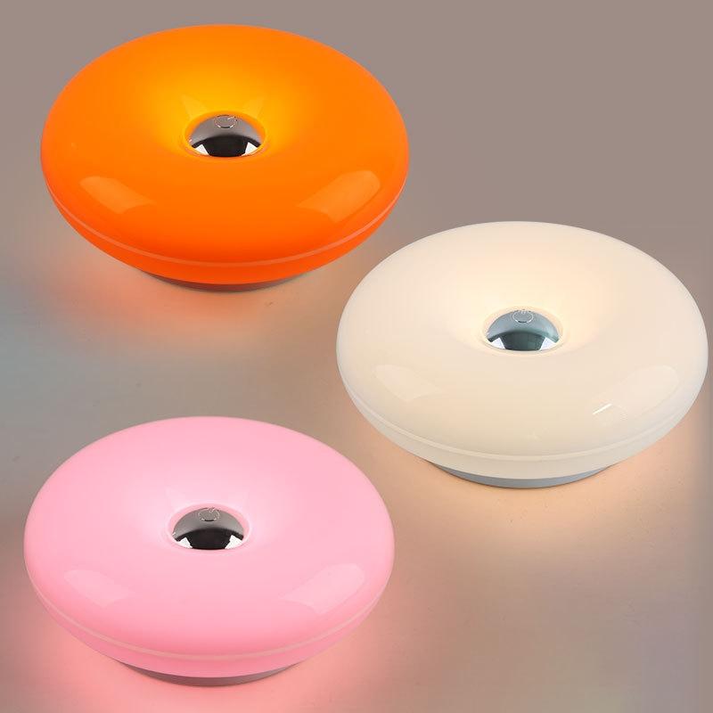 Modern Minimalist Donut Table Lamp, Rechargeable Three-Tone Dimmable RGB Wall Light, Bedroom Bedside Desk Hallway Ambiance Nightlight