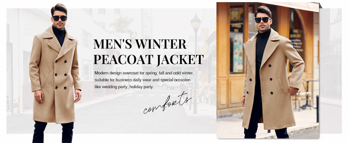 Runcati Men's Double Breasted Trench Coat Casual Lapel Collar Business Winter Long Overcoats