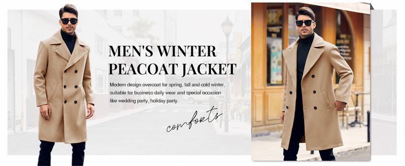 Runcati Men's Double Breasted Trench Coat Casual Lapel Collar Business Winter Long Overcoats