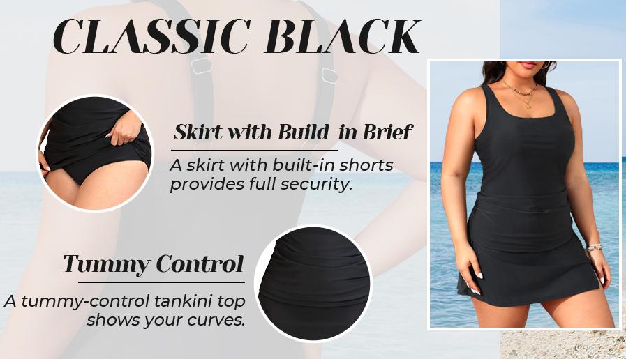 Daci Plus Size Tankini with Skirt - Women Two Piece Swimsuits Tummy Control Bathing Suits Scoop Neck Swimwear