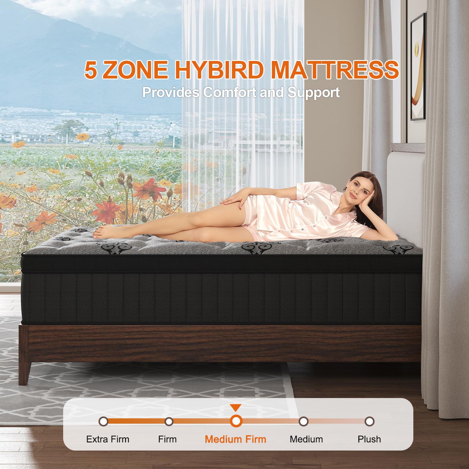 Twin Full Queen King Mattress in a Box, 9/12/14 Inch Hybrid Mattresses with Gel Memory Foam and Individually Pocket Innerspring Euro Top Medium Firm for Motion Isolation, Edge Support