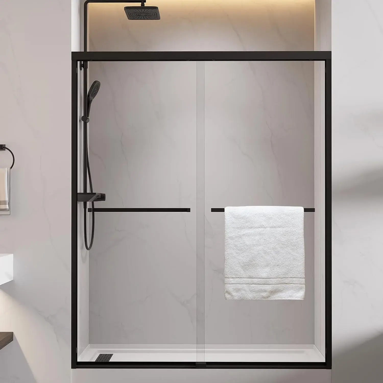 56-60"W x 72"H Double Sliding Shower Door, 1/4" Tempered Glass, Aluminum Frame, Matte Black
