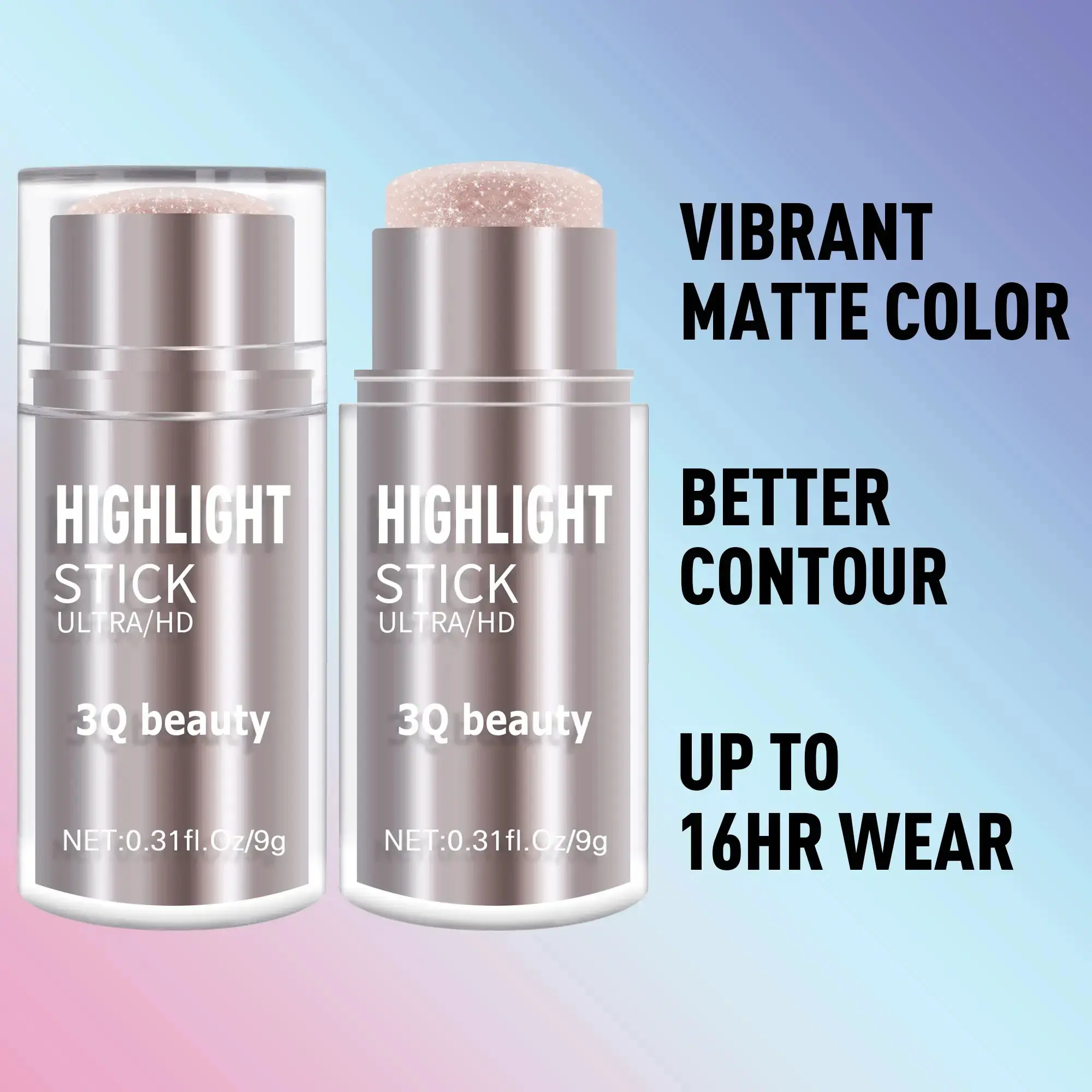 3Q Beauty Highlight Stick - Ultra HD Shimmer, Multi-Use Face & Body, Smooth Non-Greasy Buildable Contour Makeup for All Skin Tones