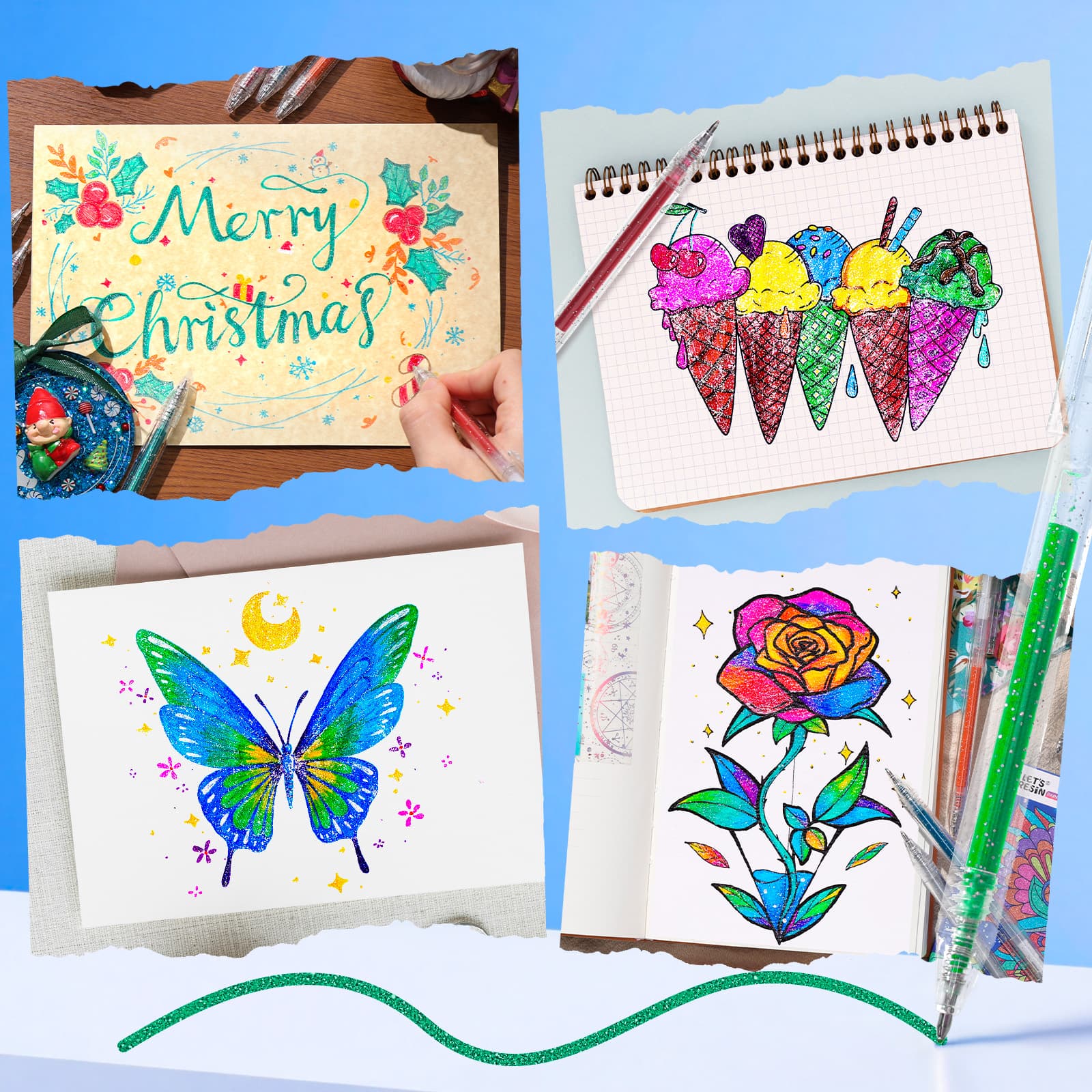 Glitter Gel Pens,18 Vibrant Colors Sparkle Gel Pen, Retractable Metallic Shimmer Pens for Adults Coloring Note Taking and Journaling - LET'S RESIN