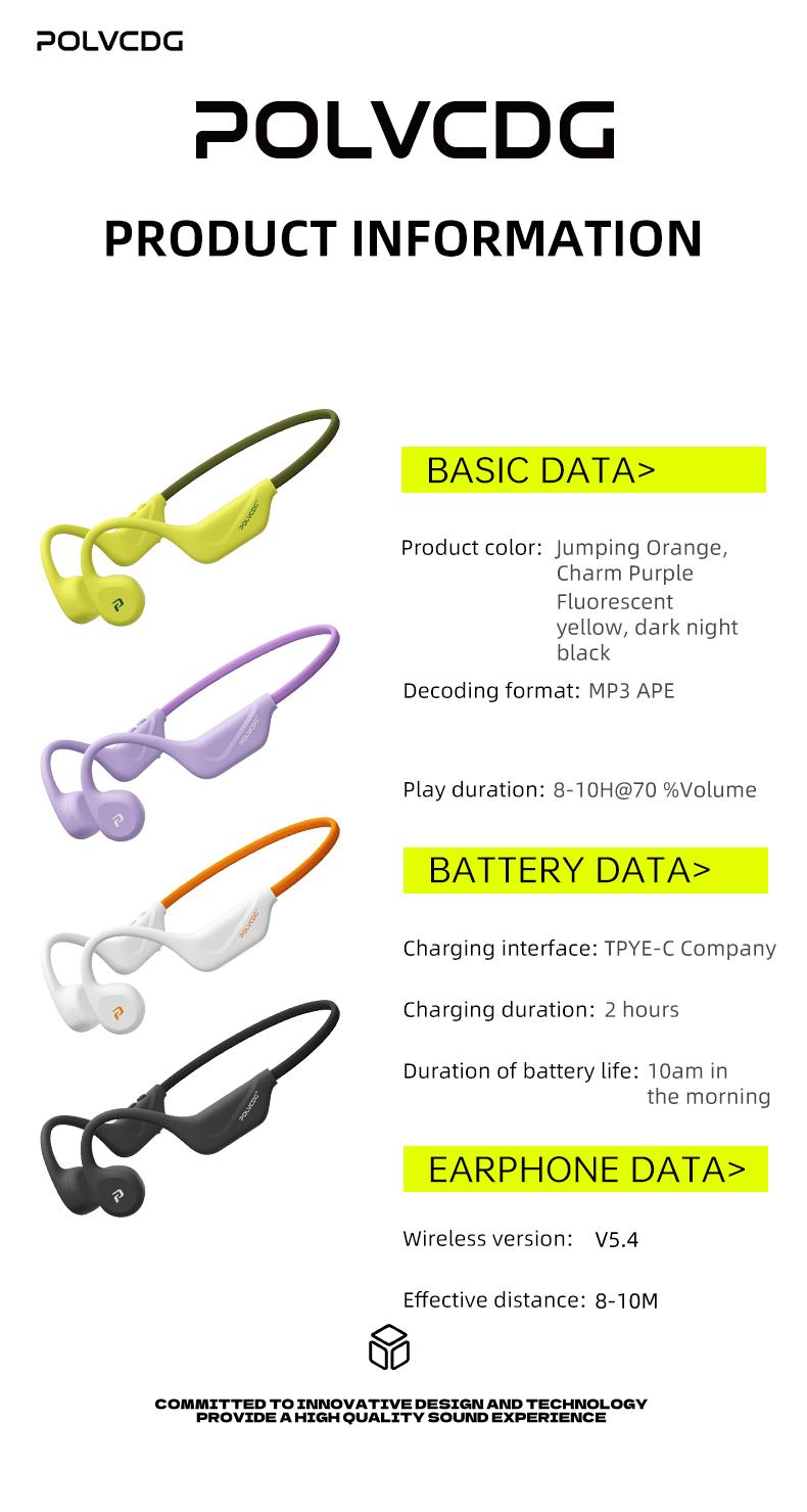 Polvcdg Bone Conduction Bluetooth Wireless Headphones - High-quality sound, suitable for connecting to mobile phones. Perfect for calls, while exercising, running or during sports. Sweat-resistant. Long-wearing without causing discomfort Christmas gift