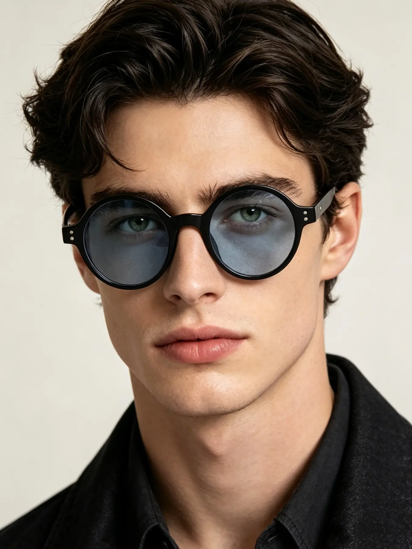 Men's Round Frame Sunglasses, PC Material, Light Blue Uv100 Lenses, Casual Style, Summer Streetwear, Japanese Leisure Fashion