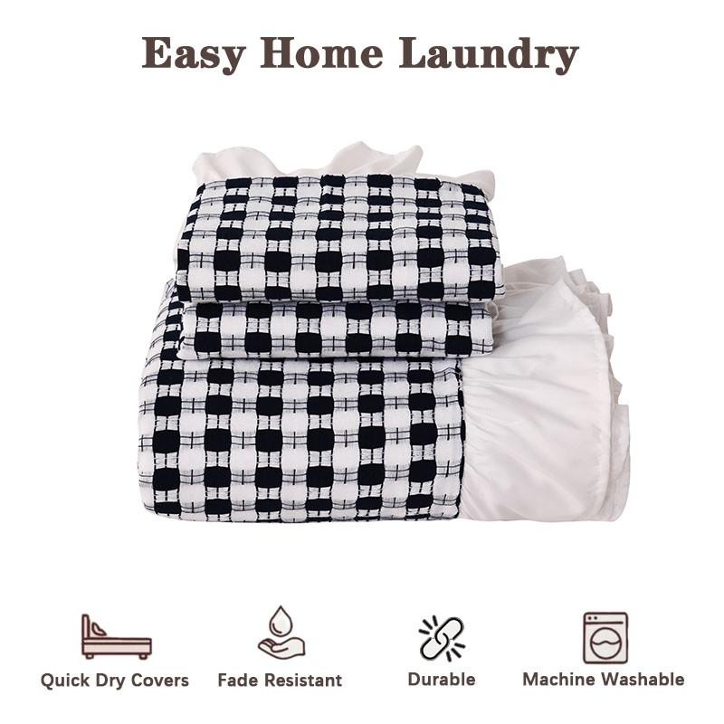 3Pcs Black White Gingham Duvet Cover Set, French Ruffle Vintage Design, Soft Skin-friendly Breathable Cozy, Ideal for Bedroom Dorm Home Decor Daily Use (No Filling, No Pillow Inserts)
