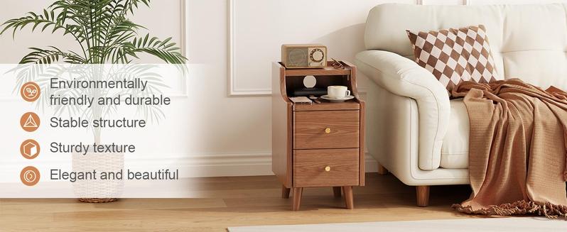 Elegant Small Nightstand, Solid wood - No MDF, Space-Saving Bedside Table with Drawers