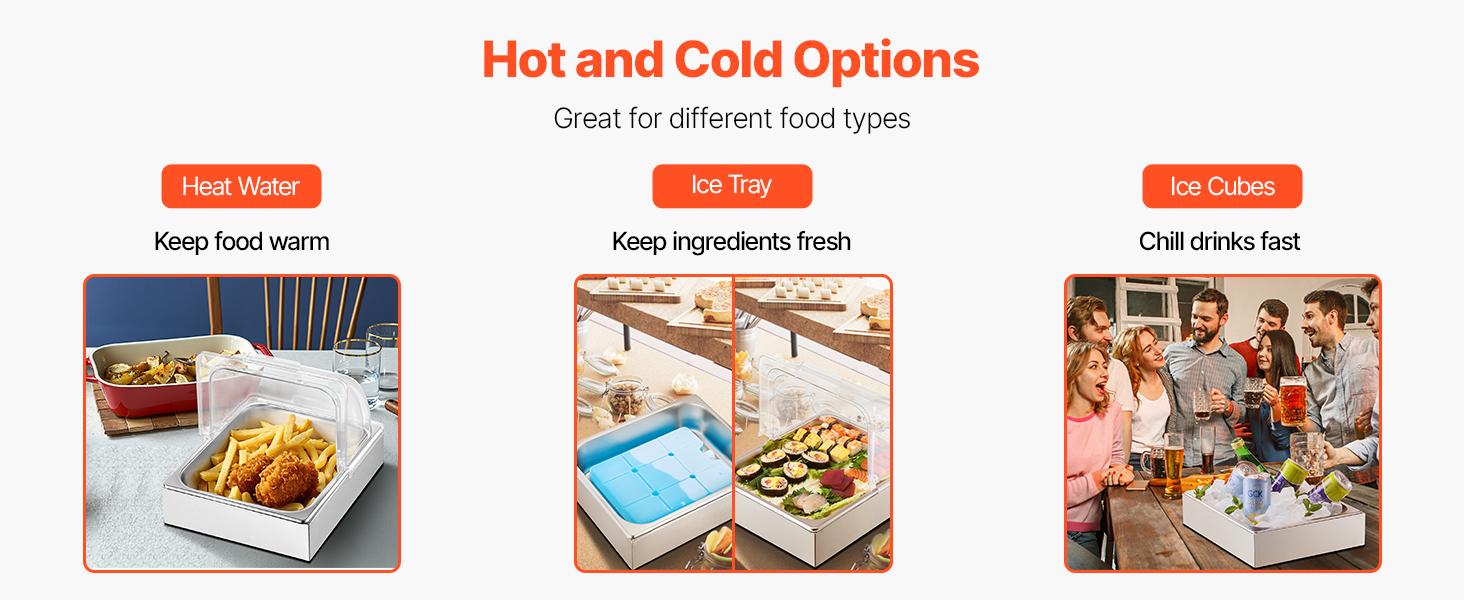 VEVOR Countertop Food Serving Display Container, 1x 1/2 Pan Stainless Steel Food Serving Tray, Buffet Condiment Dispenser Display Rack with Clear Lid Ice Tray, for Restaurant Hotel Kitchen Party