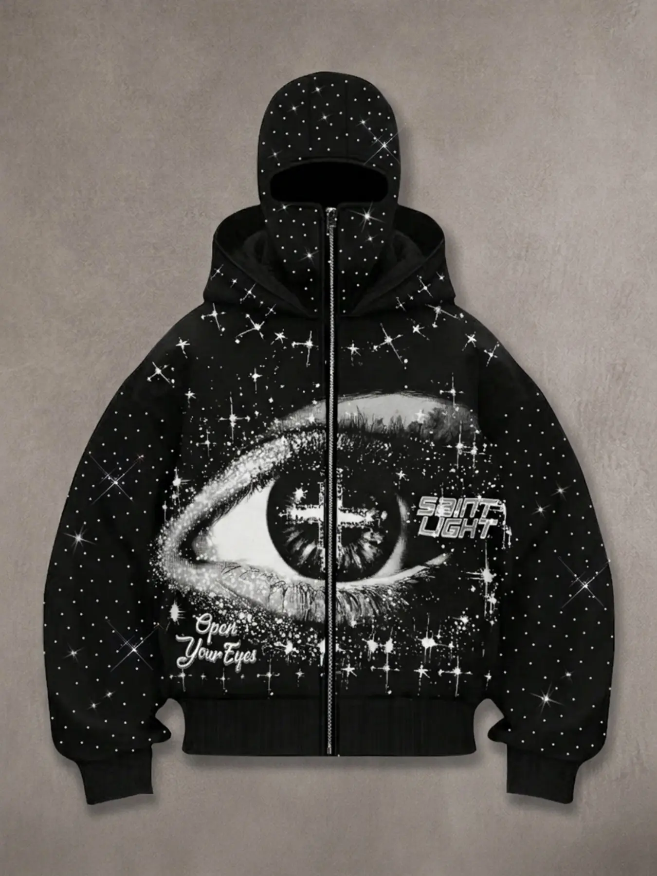 Women's Street Style Fall Winter Fleece Jacket, Windproof Y2K Punk Fashion, Rhinestone Cross Gothic, Zip Print Hoodie, Loose Fit Sweatshirt