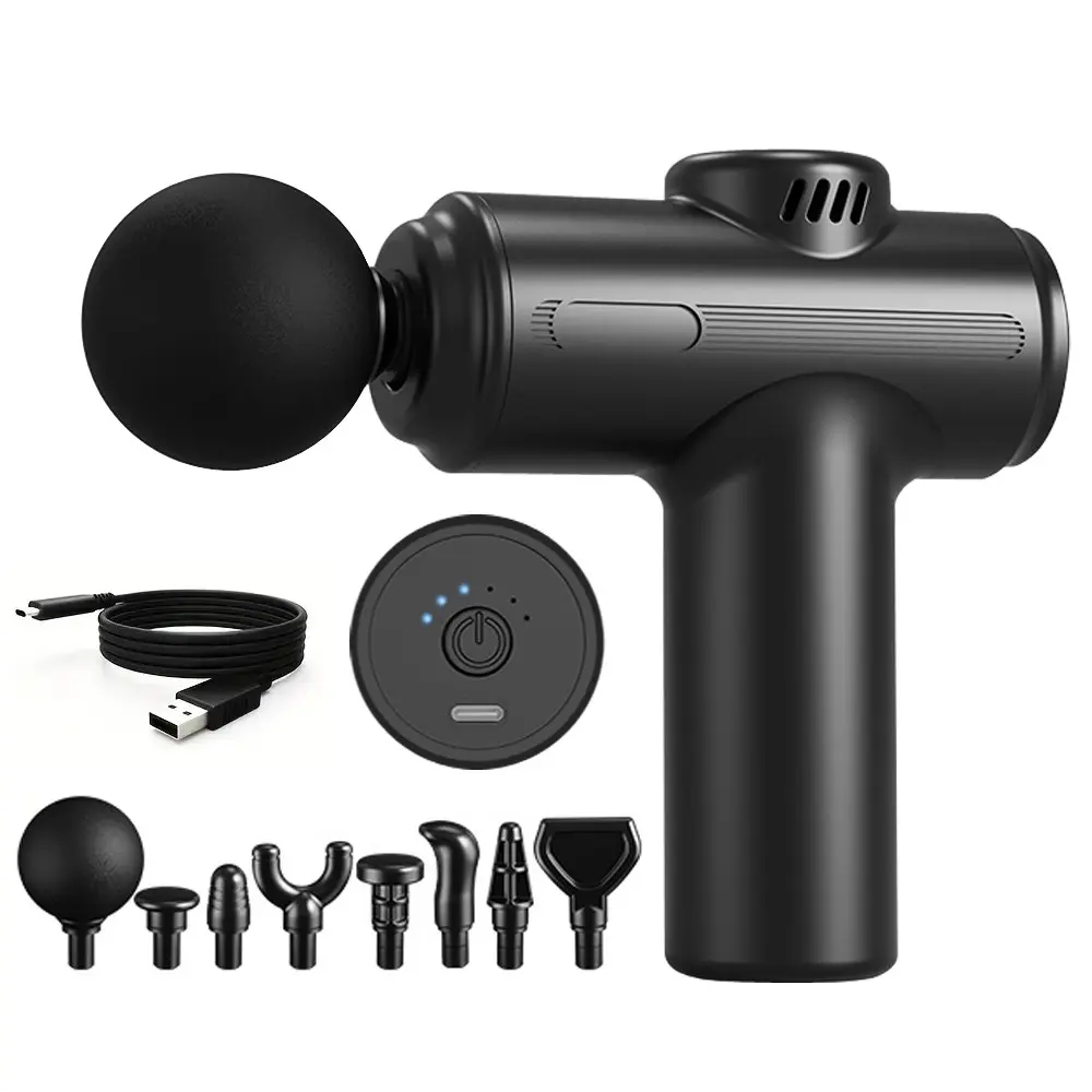 USB Rechargeable Handheld Electric Massager, Mini Muscle Massager with 8 Replaceable Heads, Professional Neck and Shoulder Relaxation Tool, Lightweight, Durable, Neck Shoulder Relaxer, Cordless Rechargeable Massagers #GLOBAL PICKS