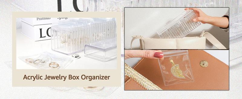 Aprilery Acrylic Jewelry Box Organizer, Clear Storage for 20 Portable Jewelry Bags, Travel Case for Earrings, Rings, Necklaces for Women