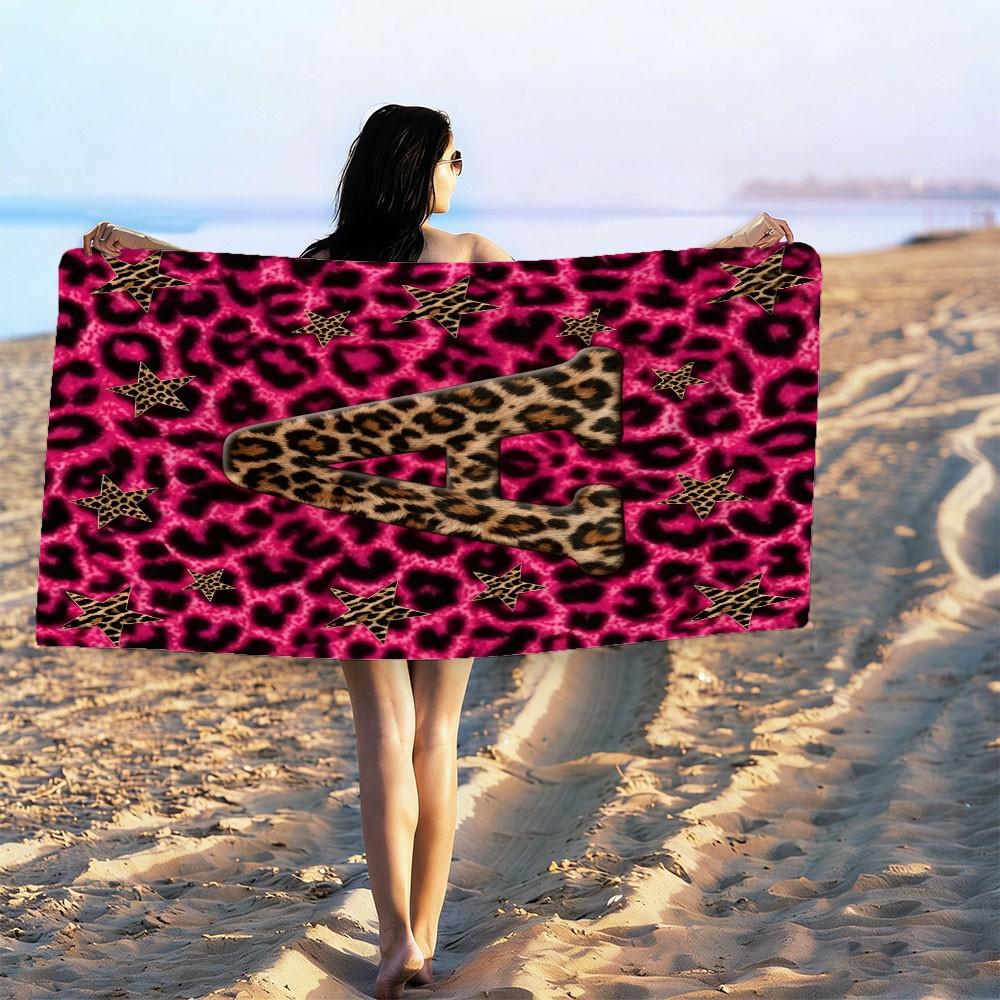 Pink Leopard Print Beach Towel Features A-Z Letter Prints. Made Of Microfiber, It'S Soft, Quick-Drying, and Suitable for Use On the Beach,In the Pool,While Traveling,Camping or At the Gym. It'S A Perfect Choice for Girls' Summer Outings or As A Gift.