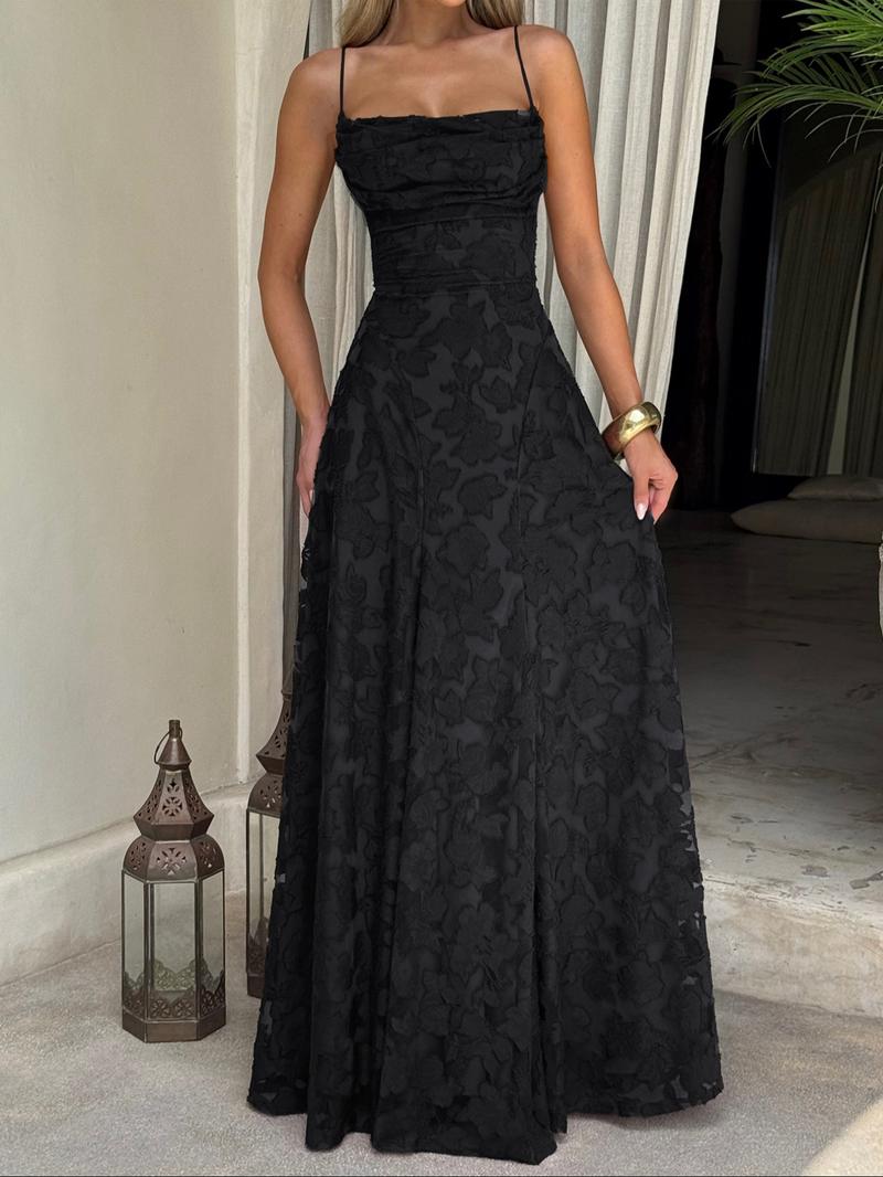 Sexy Backless Lace Pattern Long Dress, Plain Fitted Design, Elegant Style, Perfect for Parties and Events, Women's Fashion