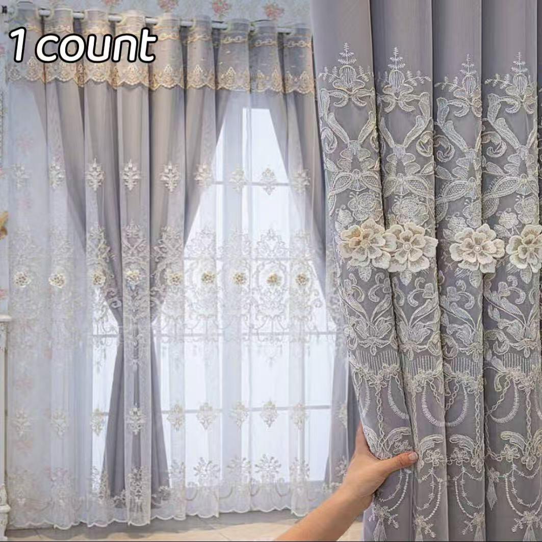 1pc European Luxury Double Layer Ruffled Sheer & Blackout Curtain, Princess Style for Bedroom, Living Room, Kids Room, Home Window Decor