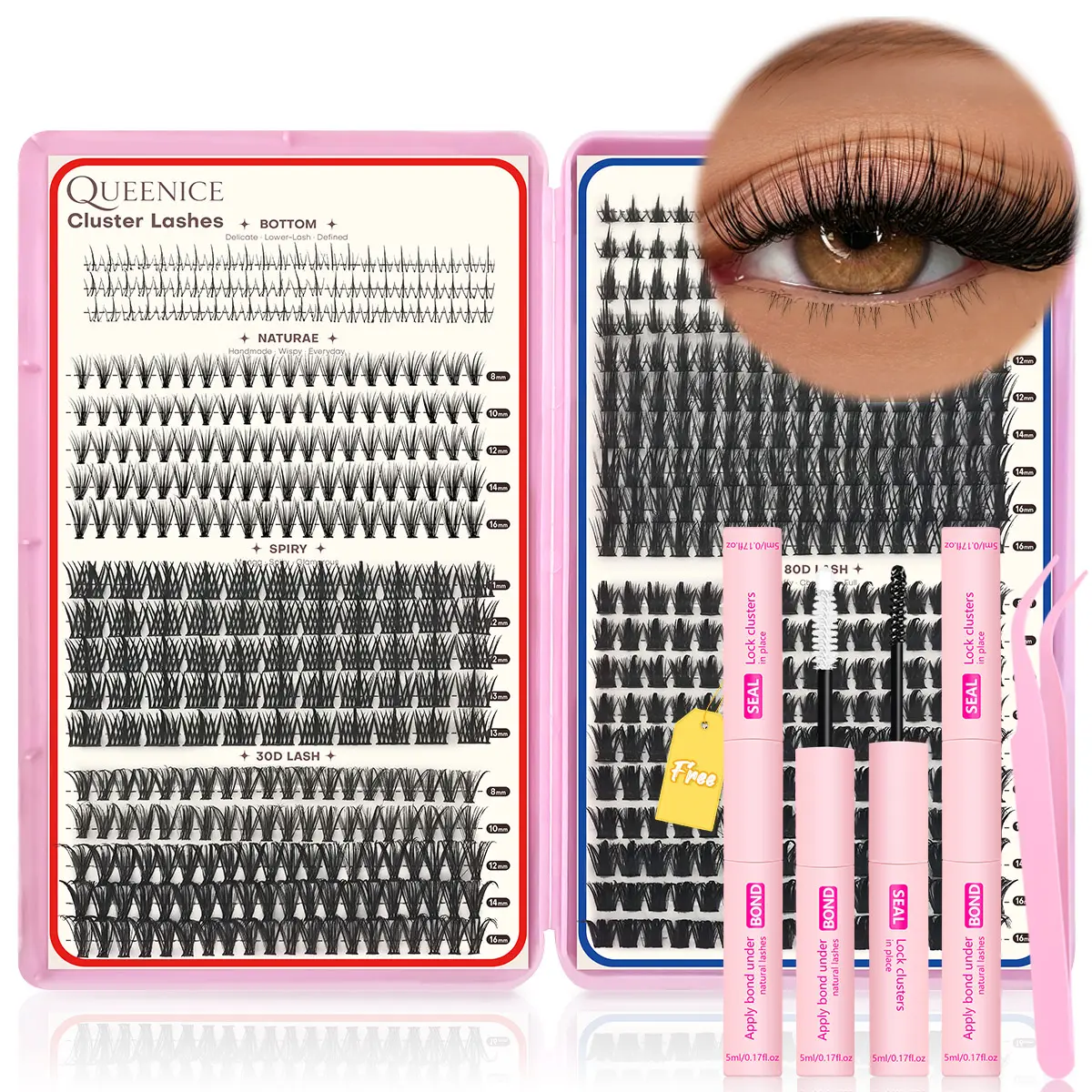 6 Styles Mixed DIY False Eyelash Extension Kit, Bottom Natural, Thick Spikes Lash Clusters with Bond and Seal, Tweezers Mixed Lengths Individual Cluster Lashes for Daily Use, Cat Eye Lashes, Reusable & Beginner Friendly, Beginner Friendly Eyelashes