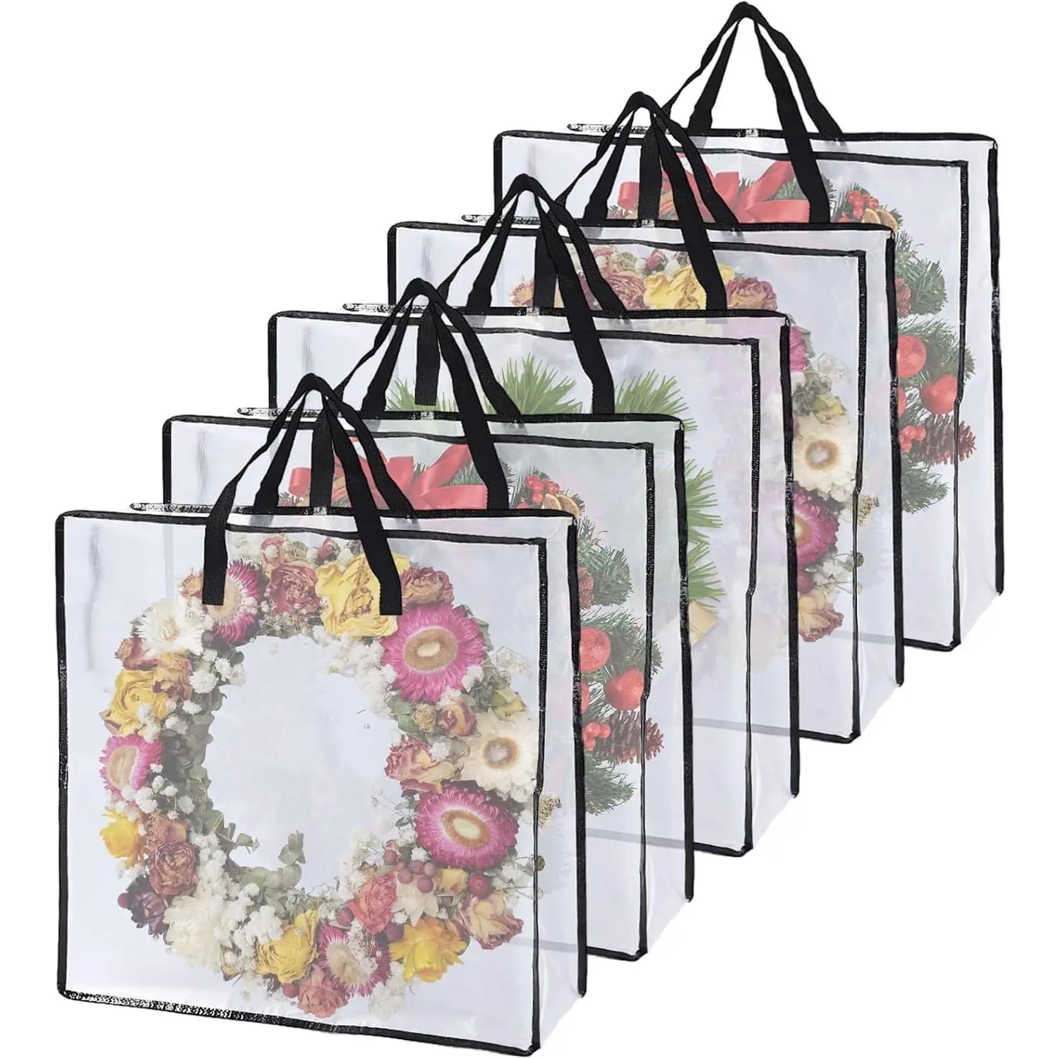 5 Pack 26x9 Inch Wreath Storage Bag, Zippered Christmas Wreath Storage Container with Handles, Underbed Storage Organizer for Clothes, Pillow, Bedding and Christmas Wreath