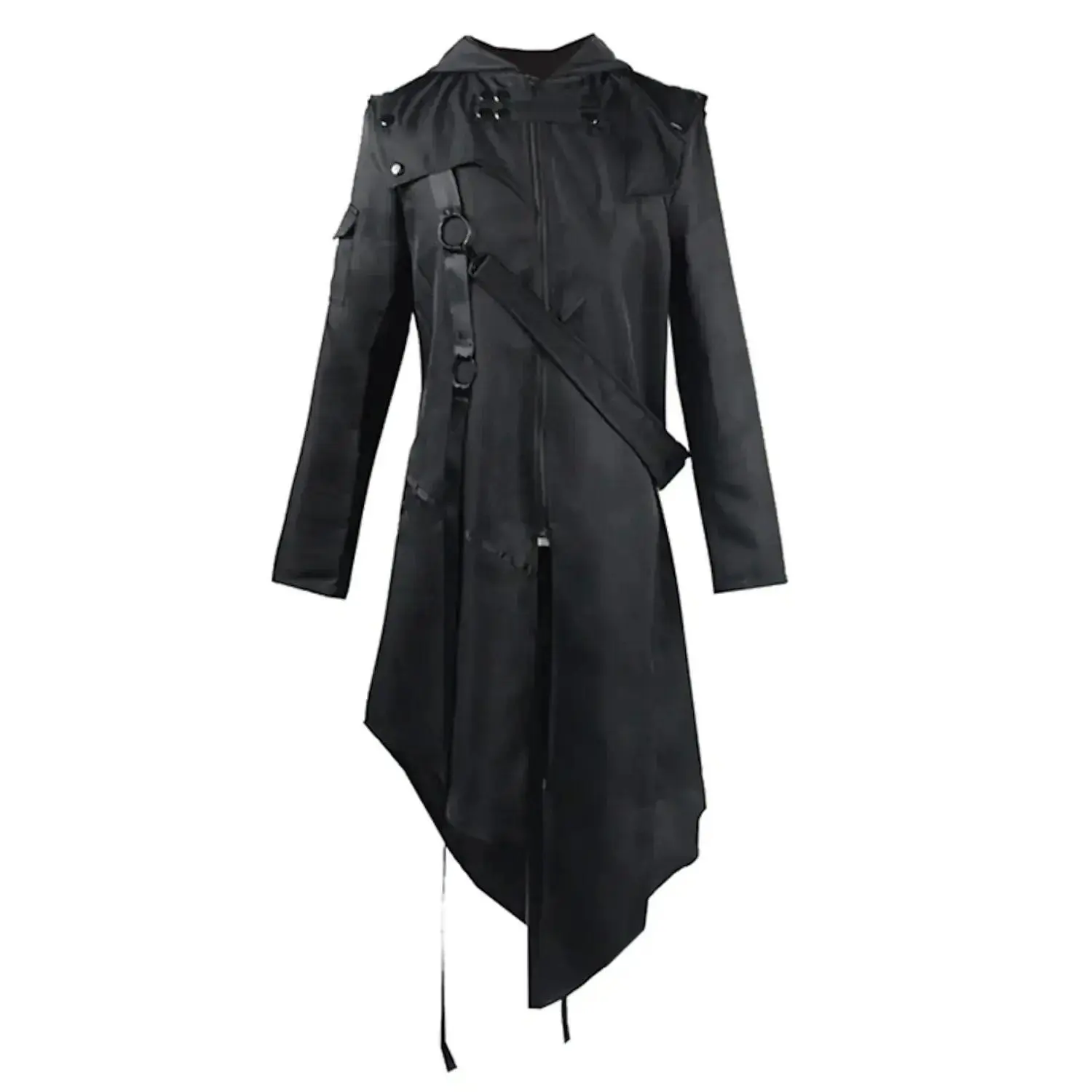 Vintage Halloween Medieval Steampunk Assassin Elves Pirate Costume Adult Men Black Long Split Jacket Gothic Armor Leather Coats