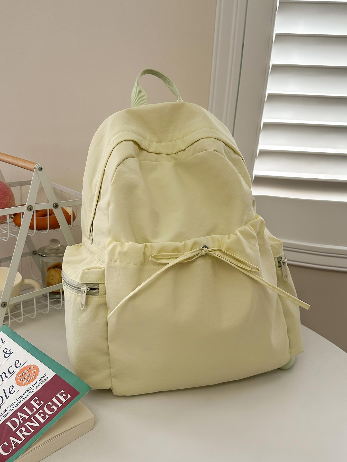 1pc Women's backpack with solid color and clean color, zipper closure, fashionable and versatile, casual and simple, suitable for students to go to school, campus travel, work and commuting, women's backpack, Casual Lightweight Backpack