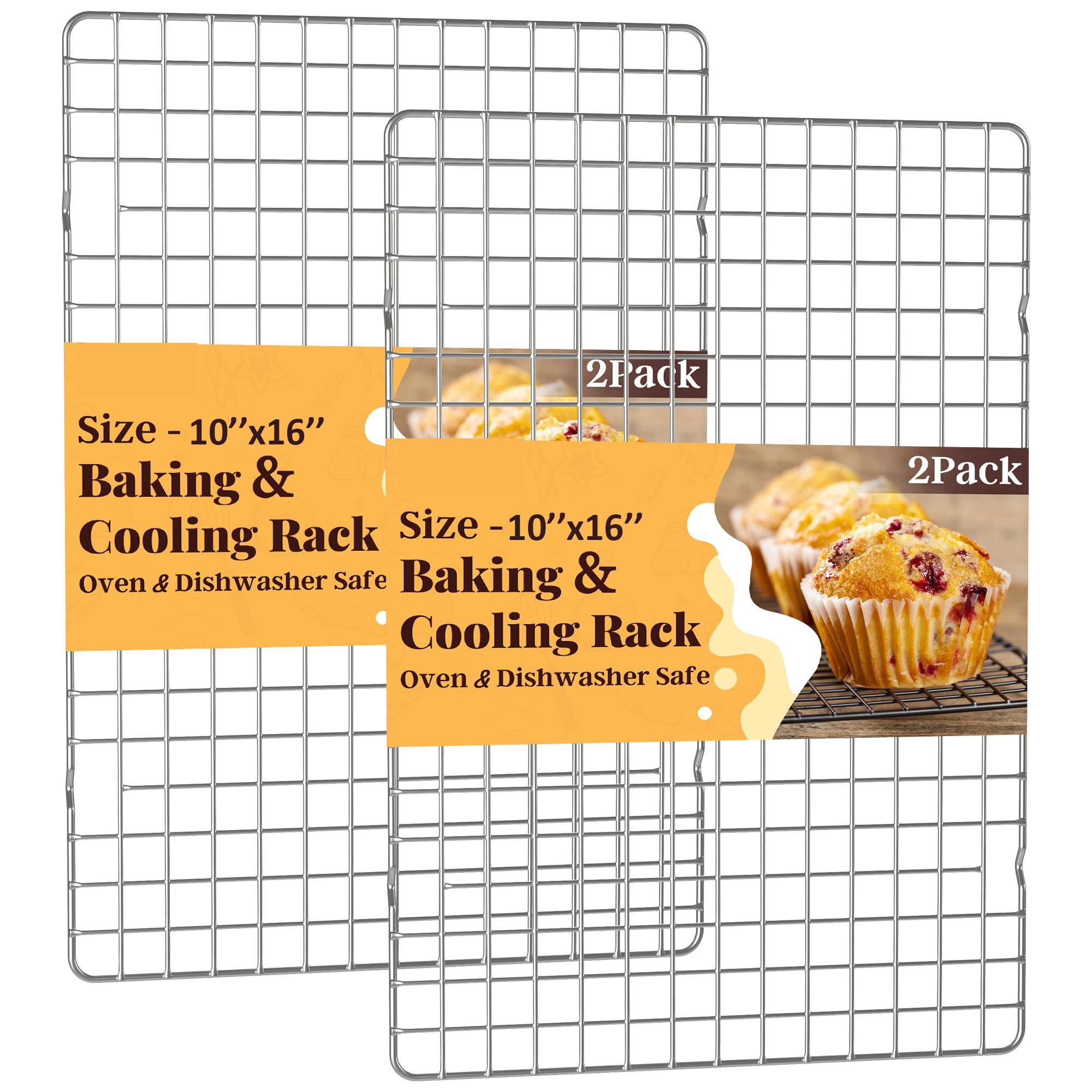 2 PCS 10" x 16" Cooling Racks for Cooking and Baking -  Grid Wire Baking Rack for Oven Cooking, Baking, Grilling, Roasting - Dishwasher Safe Bacon Rack - Fits Half Sheet Cookie Pan