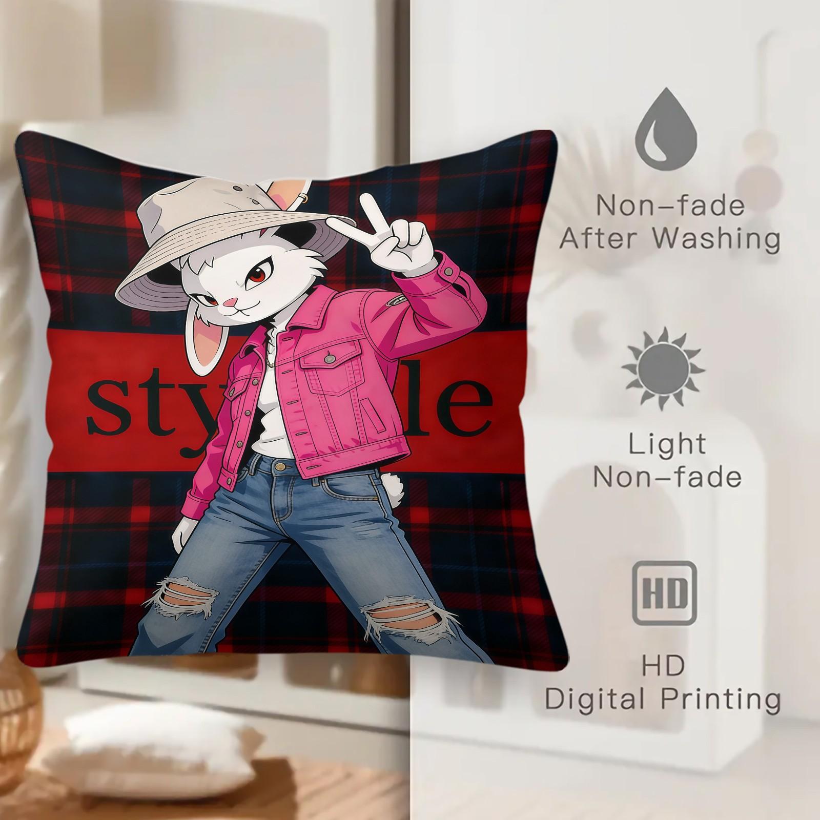 Trendy Rabbit Pattern Pillow, 1 Piece Includes Pillow Core, Soft And Durable, Suitable For Children And Adults, Daily Holiday Birthday Gifts For Beds, Sofas, Cars, Bedroom Decorations