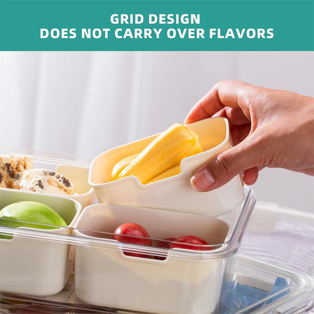 Four-Compartment Covered Snack Box, Food Storage Container, Ideal for Parties, Guests, Kitchen Use, Fruit Vegetable Snack Organizer