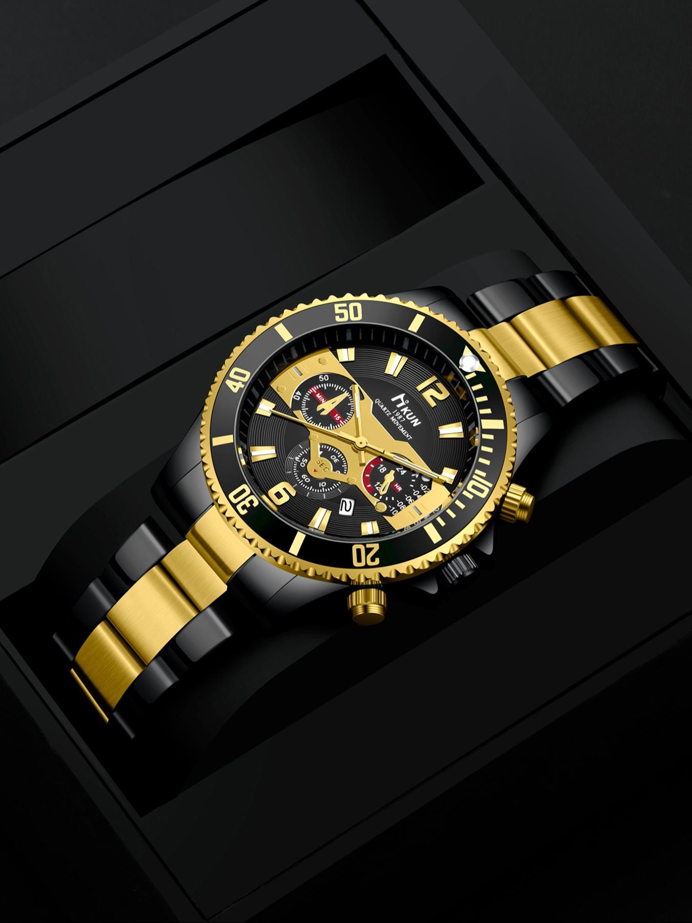 Men's Quartz Watch Set, Zinc Alloy Band, Analog Face, Classic Style ...