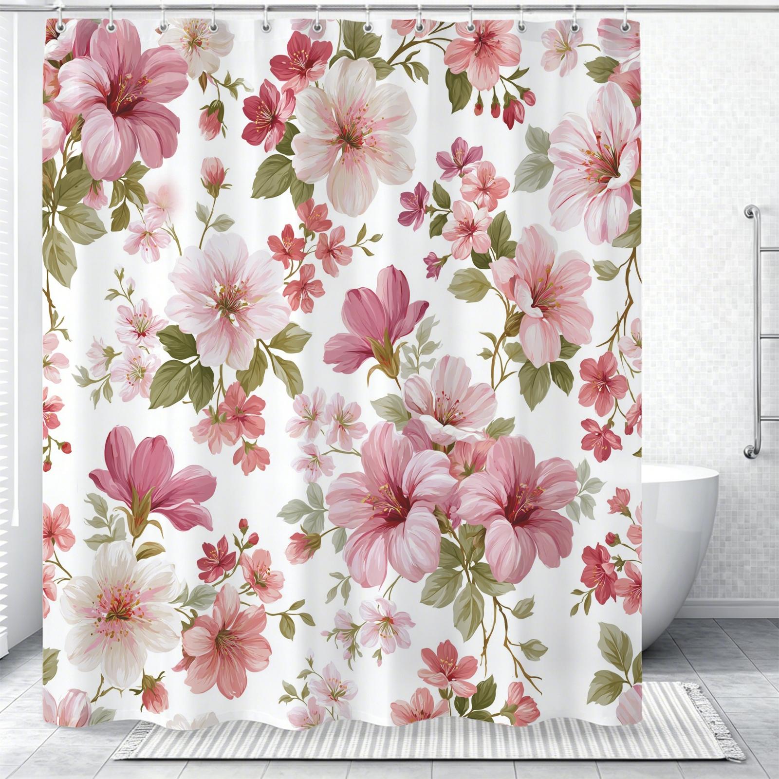 Vintage Pink Carnation Floral Waterproof Shower Curtain, Easy to Install, Perfect for Home, Hotel & Dorm Bathroom Decor