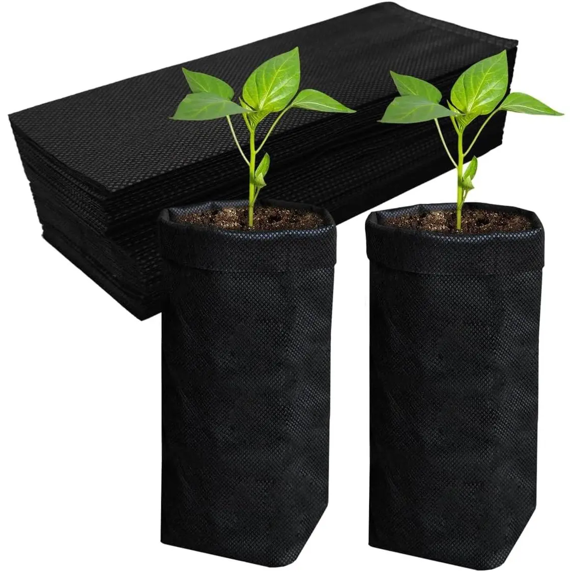 50 Pcs 13.5" H Deep Nursery Grow Bags, Non-Woven Plants Pots Container for Starting Deep Rooted Plants Vegetable, Flower, Seedling Tree, Black