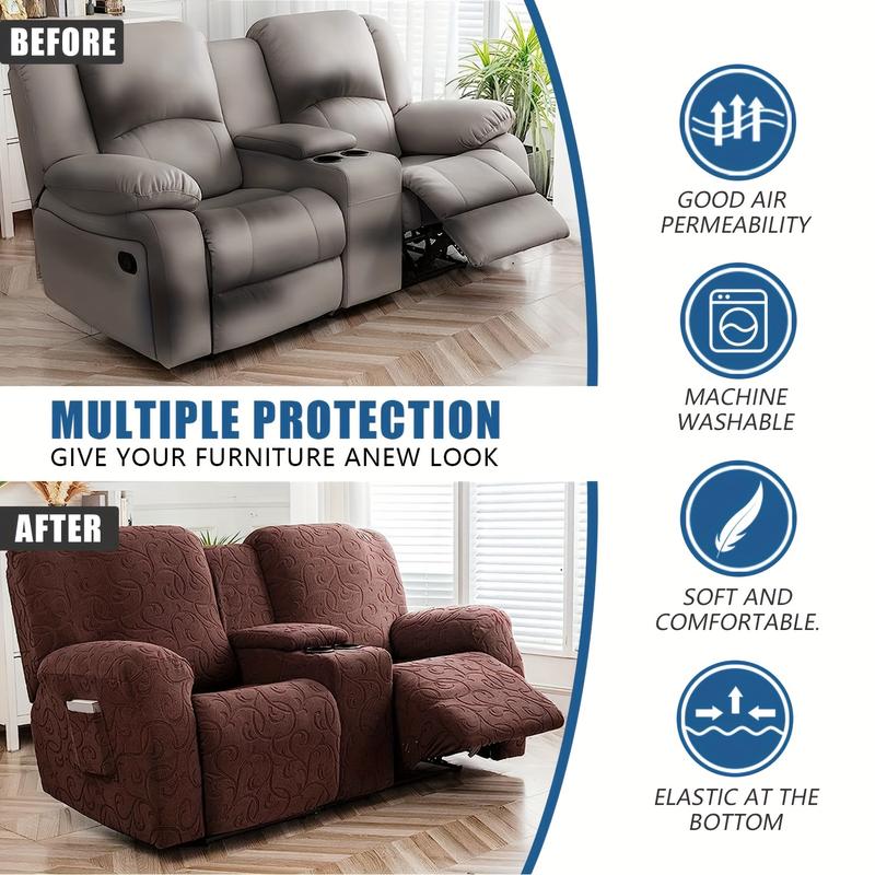 Recliner Loveseat Cover with Center Console, 2 Seater Jacquard Recliner Slipcover with Pockets, Washable Removable Cushions Protector #TikTokShopHolidayHaul