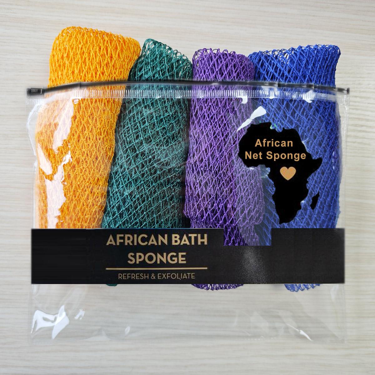 4 Piece African Exfoliating Net Sponge Bundle, for SENSITIVE SKIN, Bath ...