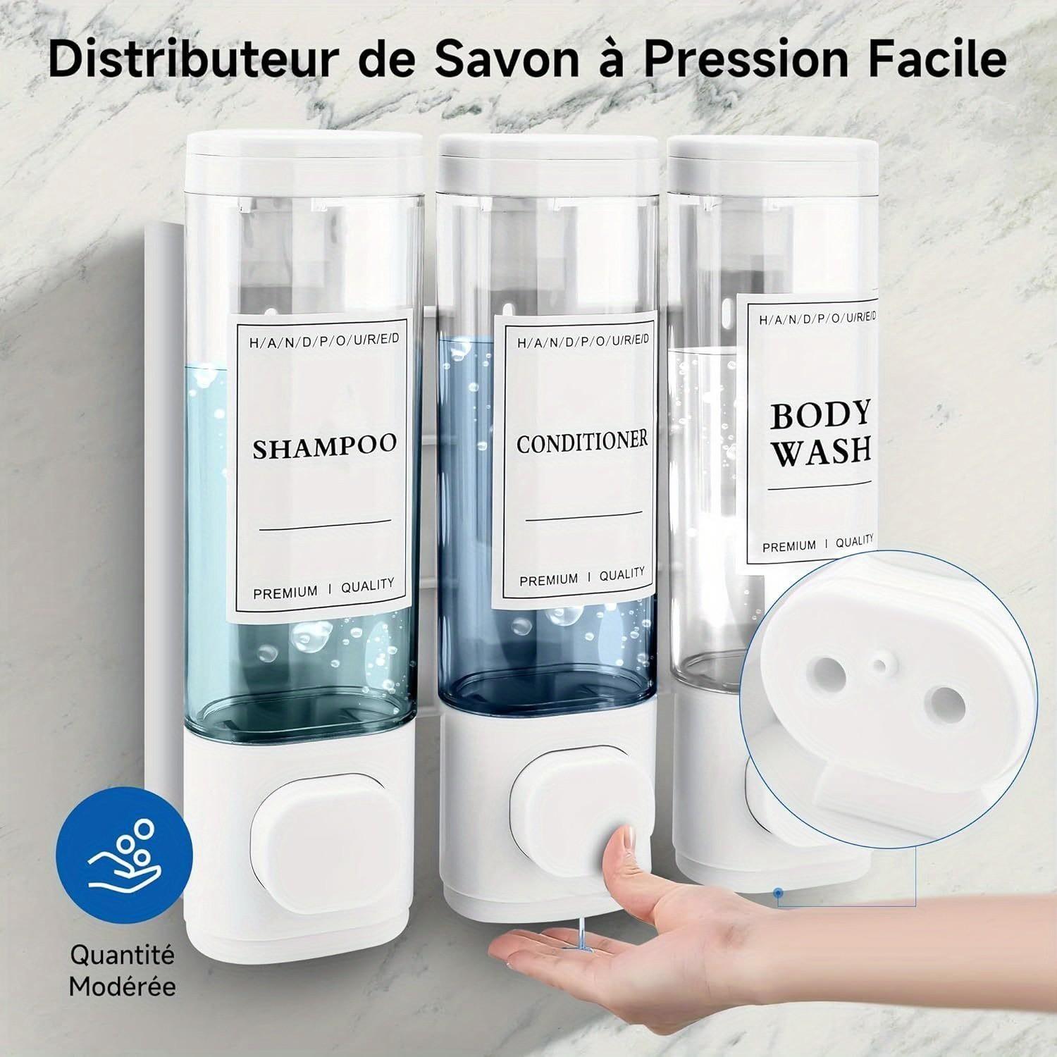 Bathroom Wall-Mounted Shampoo Dispenser, Shower Gel & Conditioner Holder, Triple Function Abs Material, Hotel Kitchen Restaurant Use