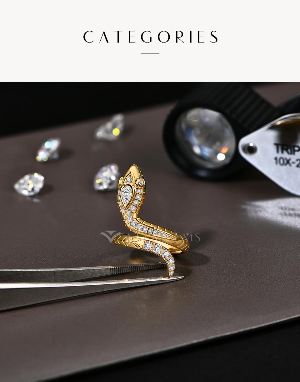 All Synthetic Moissanite Snake Ring Vintage Personality Gift Anniversary For Woman Man Wearring R102