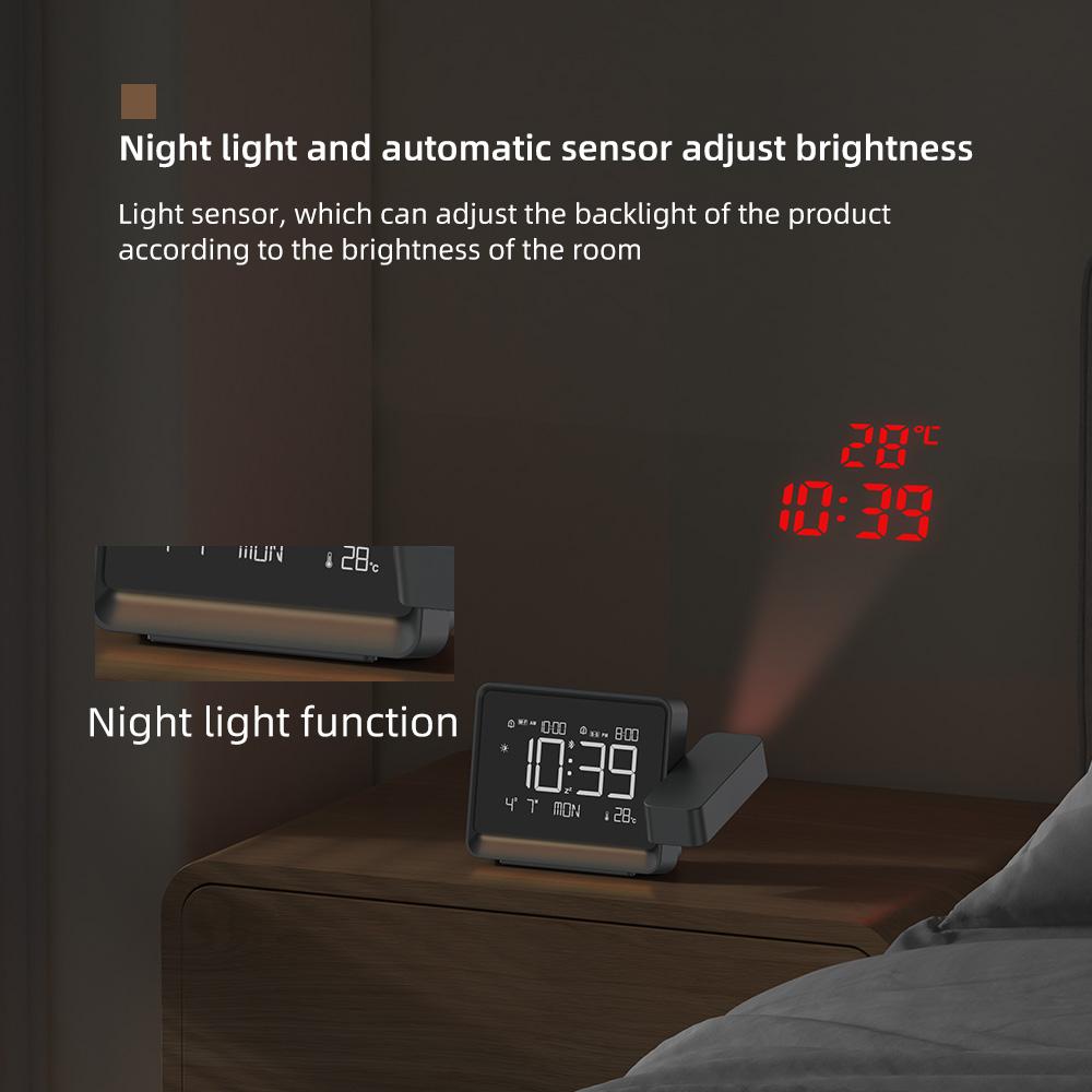 Multi-Functional Projector Alarm Clock with Date & Time Display, Focus Adjustment, Bluetooth-compatible Connectivity, Temperature Monitor, USB Port, Adjustable Backlight, Home Decor, Digital Alarm Clocks