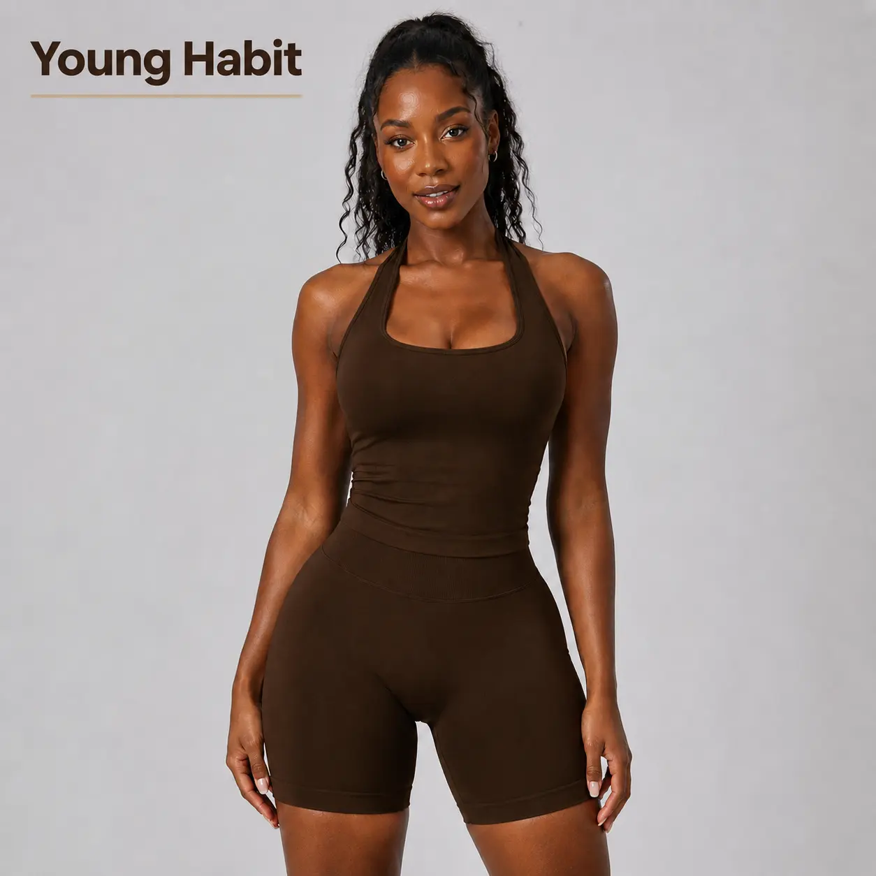 Women's Coral Canton 2-Piece Halter Top & Impact Short Elastic Sports Suit - Gym Apparel, Fitness Training Clothes, Casual Activewear, Athleisure Sportswear Set for Yoga & Outdoor Activities, 2 Piece Sets, Workout Sets For Women