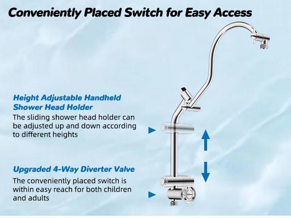 Hibbent 5-spray Dual Filtered Rainfall Shower Head Combo, High Pressure 13'' Showerhead with 10 Spray Mode Handheld, Easy Reach 4-way Diverter Shower Arm with Pause Mode, 71'' Hose and Holder, Chrome