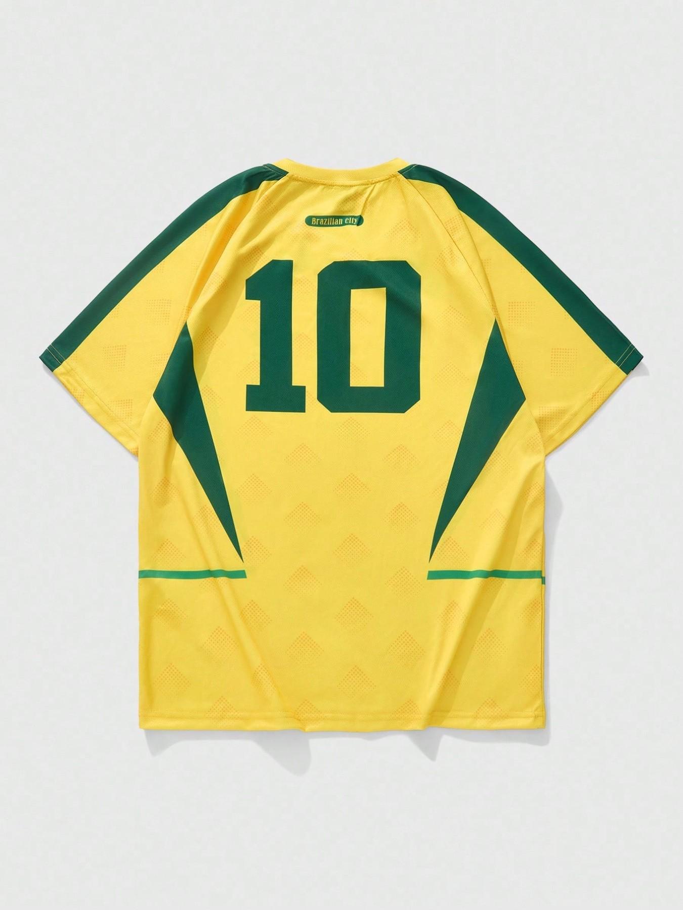 Men's Brazil #10 Retro Soccer Jersey, Sports Top, Lightweight Breathable Polyester, Yellow & Green National Team Color Block, Diamond Texture Mesh Fabric, Brazil Crest & "Brazilian city" Print, Ideal for Daily Wear, Street Style, Athletic Tops
