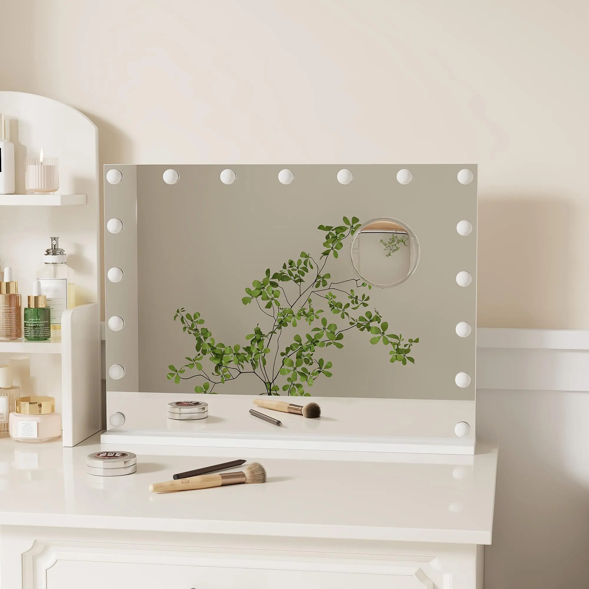 GARVEE 32*18" Lighted Vanity Makeup Mirror, 3 Color Modes, Dimming Halo & Touch Control, 360° Rotation