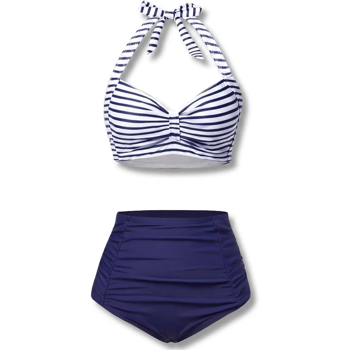 Women's High Waisted Bikini Set | Halter V-neck, Removable Pads, Ruched Tummy Control, Full Coverage, for Beach,Pool, and Vacation