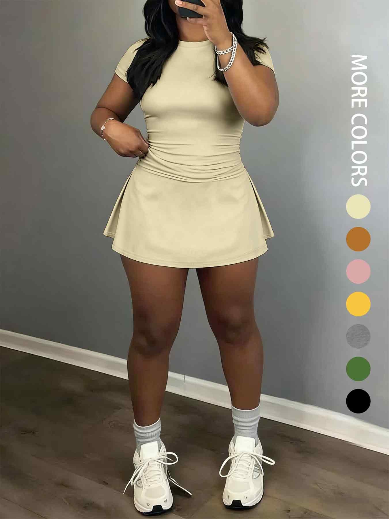 Women's Short Sleeve Casual Sporty Set, 2-Piece Women's Fashionable Daily Wear & Active Lifestyle Clothing, Stretchy Suit Set, Yoga Gym Outfits