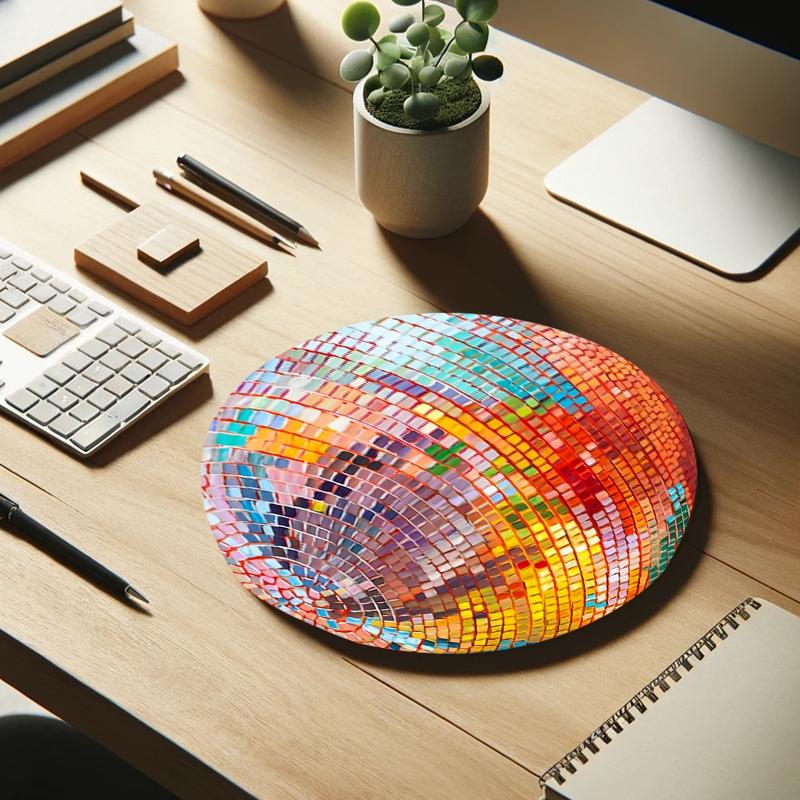 Colorful Disco Ball Pattern Mouse Pad, 1 Count Round Mouse Pad, Non-slip Rubber Base Mouse Pad for Office Home Game Room, Gaming Mouse Pads, Gaming Mousepad, Desk Accessories, Desktop Accessory