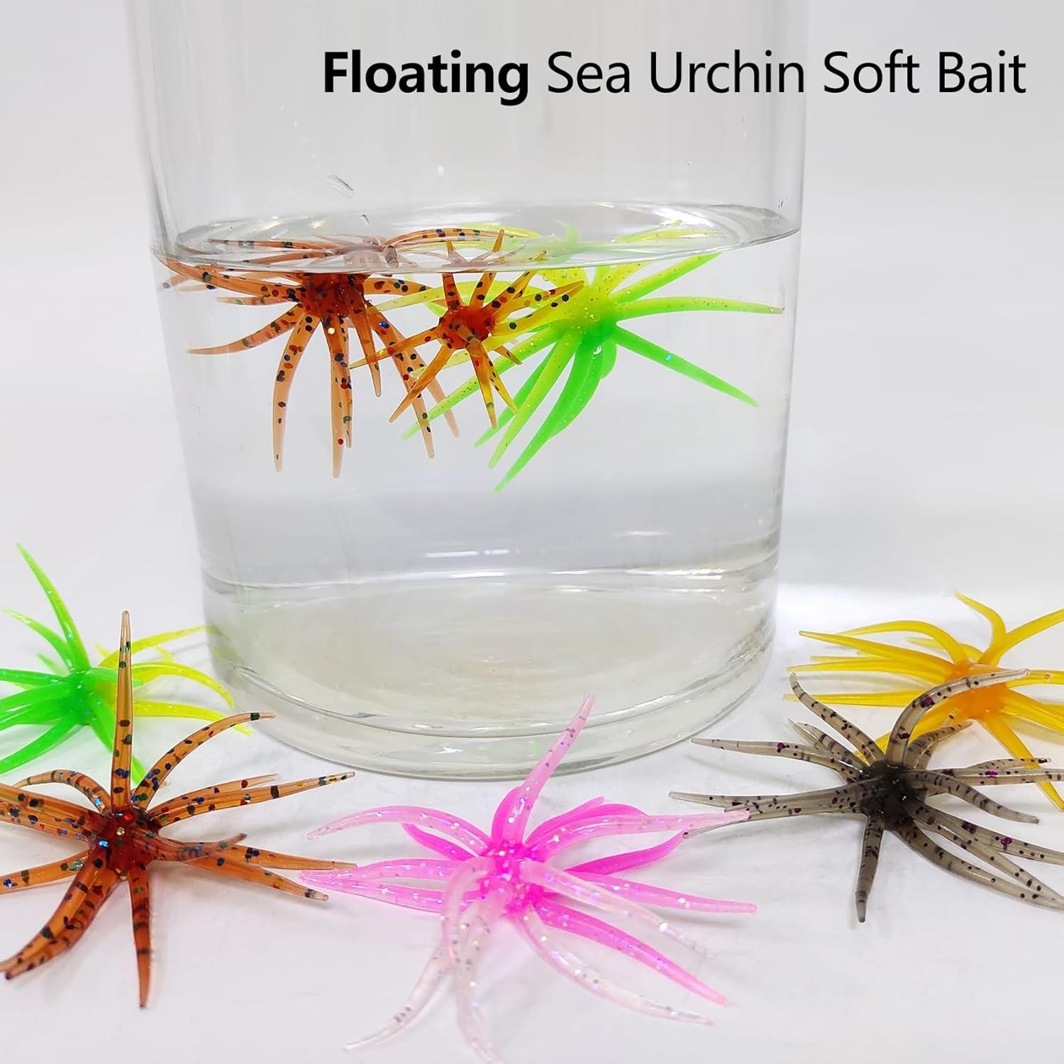 Lure Bait for Black Pits, Realistic Sea Urchin Soft Fishing Lures,  Floating TPR Swimbait with Reflective Stars, Soft Artificial Sea Urchin Lures for Shore, Trout, River, Lake, Saltwater, Slow Sinking & Floating Options for Drop Shot & Finesse Fishing