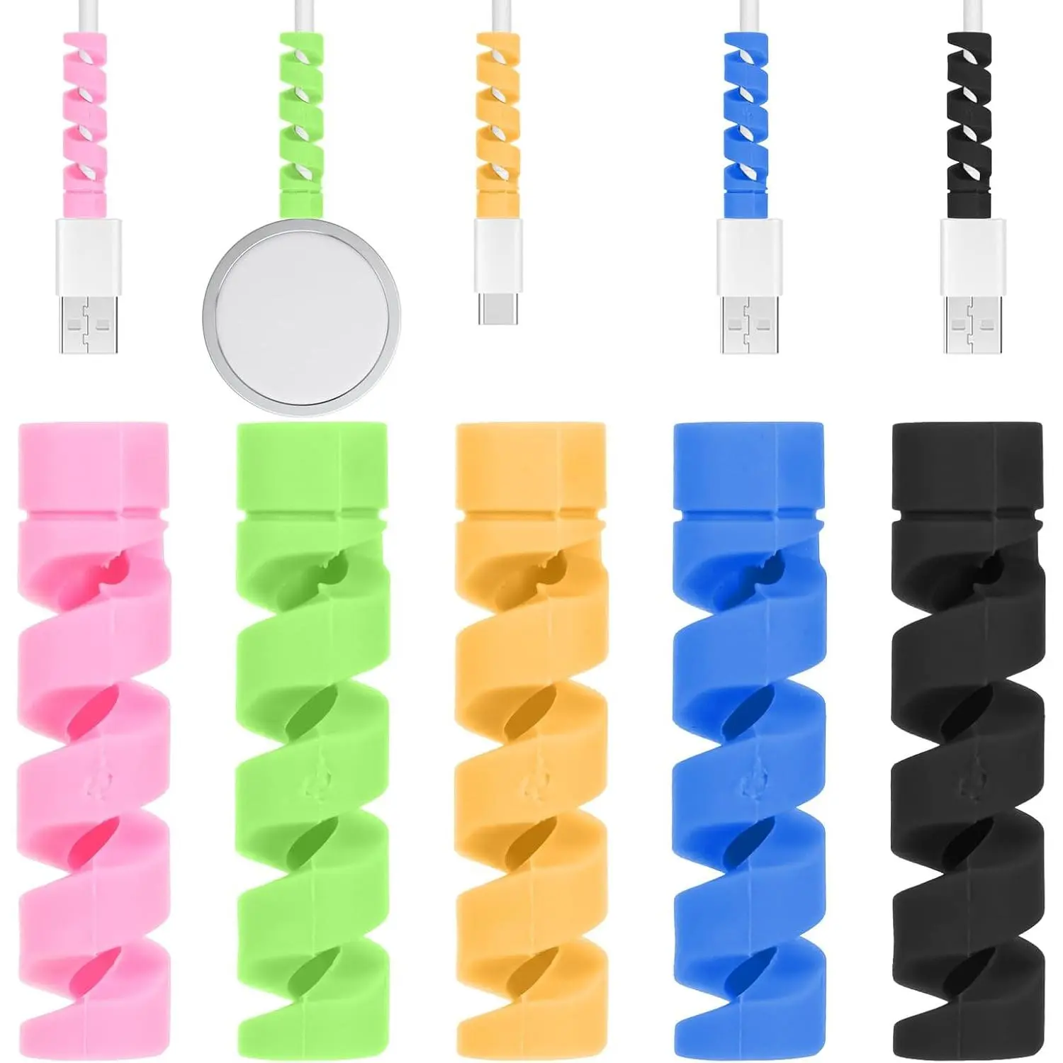 20 count   Protector, Break-and-Bend-Resistant Spiral Cord Savers for  Cords  Flexible Phone Cord Protector for Headphone Laptop Cell Phone Wrap Accessories