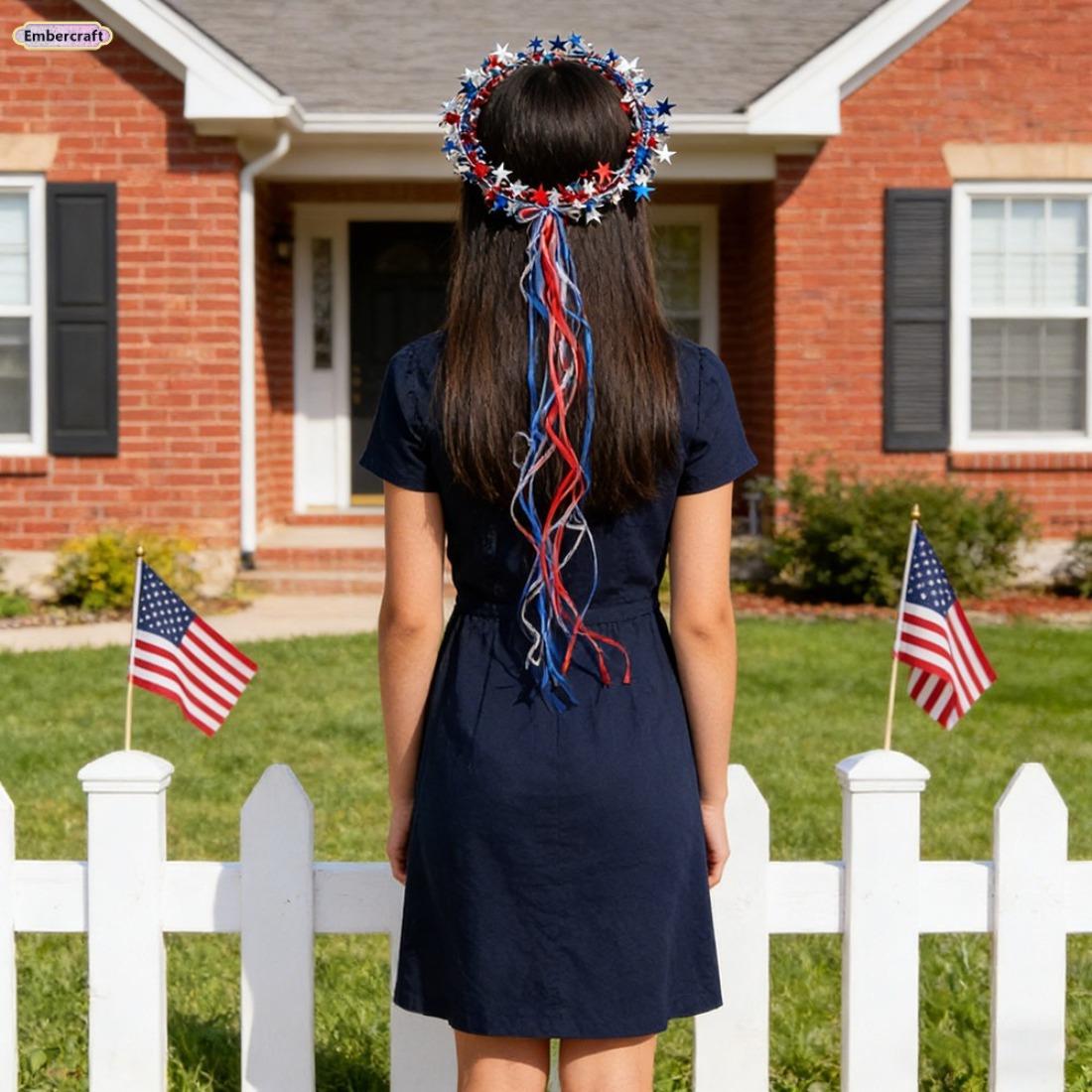 USA 250th Anniversary Star Headband - Patriotic Red-White-Blue Ribbon Wreath, 4th of July Accessories, Sestercentennial Party Favor, Festive Kids' Performance Hair Accessory USA 250th Anniversary Star Headband - Patriotic Red-White-Blue Ribbon Wreath, 4th of July Accessories, Sestercentennial Party Favor, Festive Kids' Performance Hair Accessory