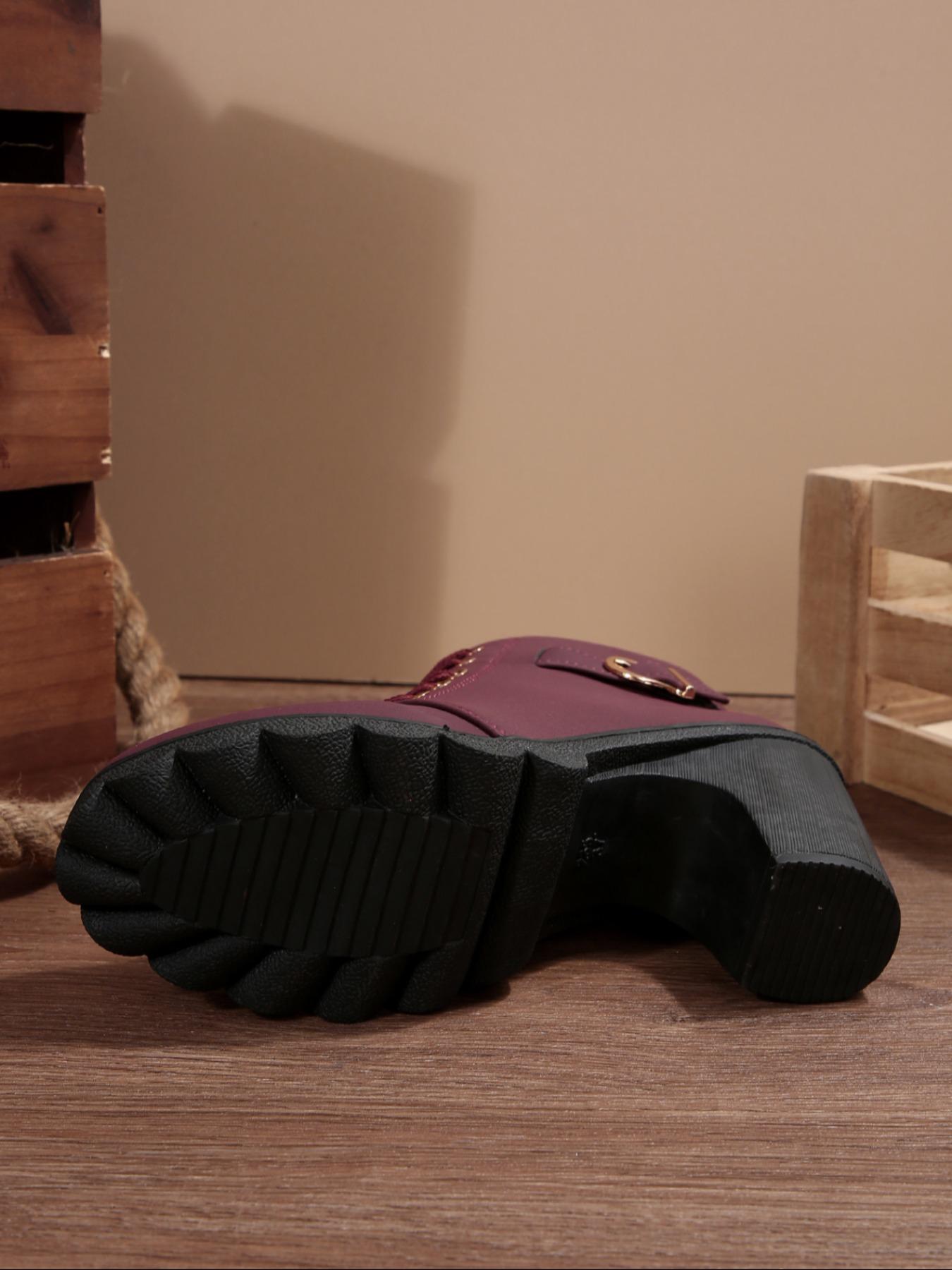 Women's Round Toe High Heel Thick Sole Shoes, Side Zipper with Metal Buckle Design, Fashion Short Boots for Outdoor and Commuting, Casual Boots, Casual Ankle Boots