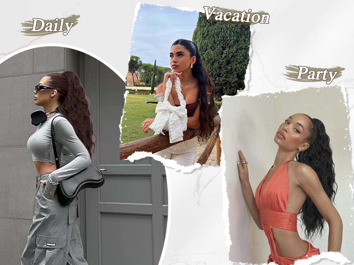 BARSDAR Ponytail Extensions - 26 Inch Drawstring Ponytail Hair Extensions for Women - Long Curly Wavy Synthetic Clip in Fake Pony Tails Hairpieces