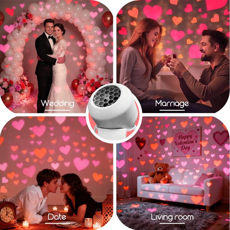 USB Powered Love shape projection light, Dynamic rotating projection lamp with Love Patterns for Indoor and Outdoor Festive Decorations, Valentine'S Day, New Year, Wedding Parties