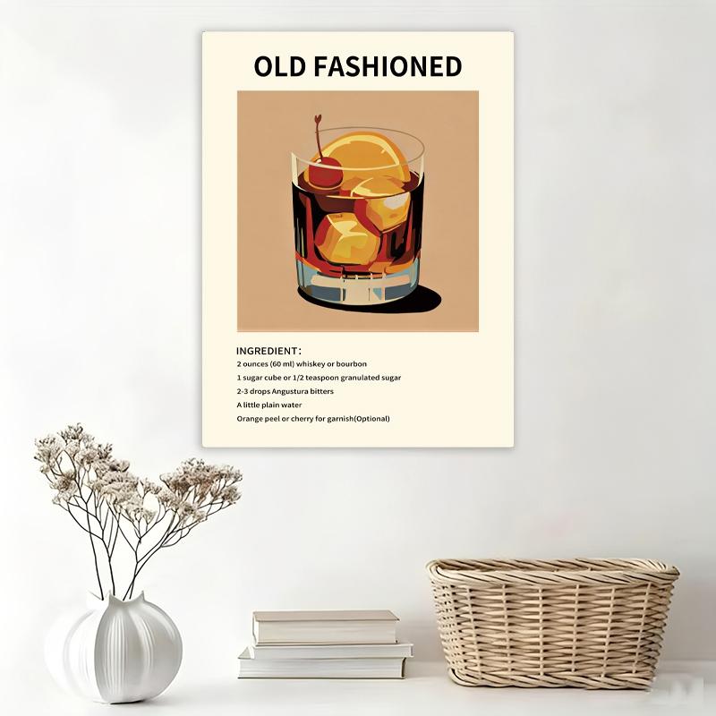 Cocktail bar art kitchen poster, vintage oil painting canvas print of wine and beverages, minimalist wall decoration, atmospheric gift suitable for bars, restaurants, dining areas, and home décor, frameless.