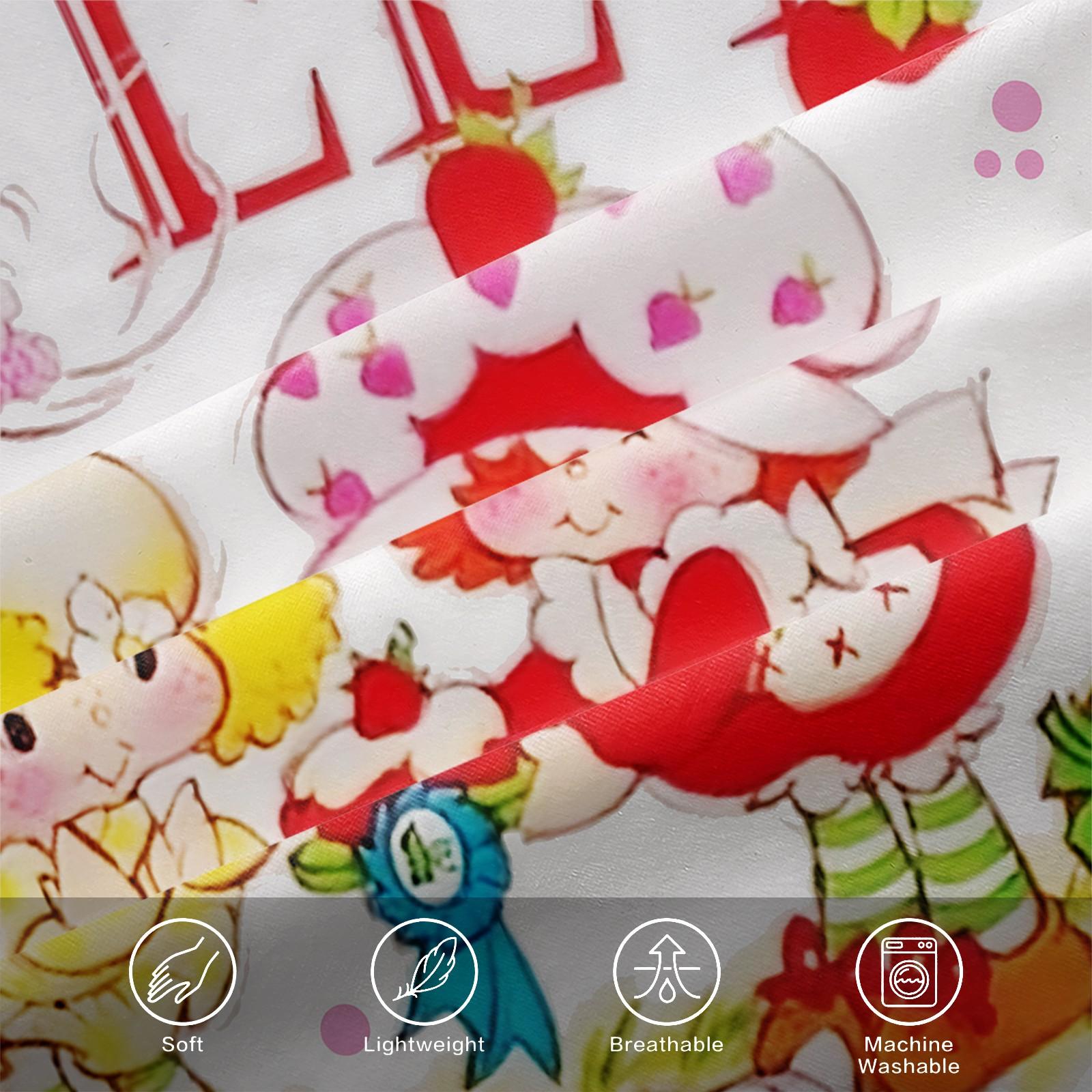 Strawberry Shortcake Big Sweet Fitted Sheet Set, 1 Fitted Sheet + 2 Pillowcases - 3 Pcs Soft Bedding with Deep Pocket, 360° Full Coverage, Wrinkle Free, Cute Sweet Letter Print Cartoon Bed Sheets for Girls, Full Size