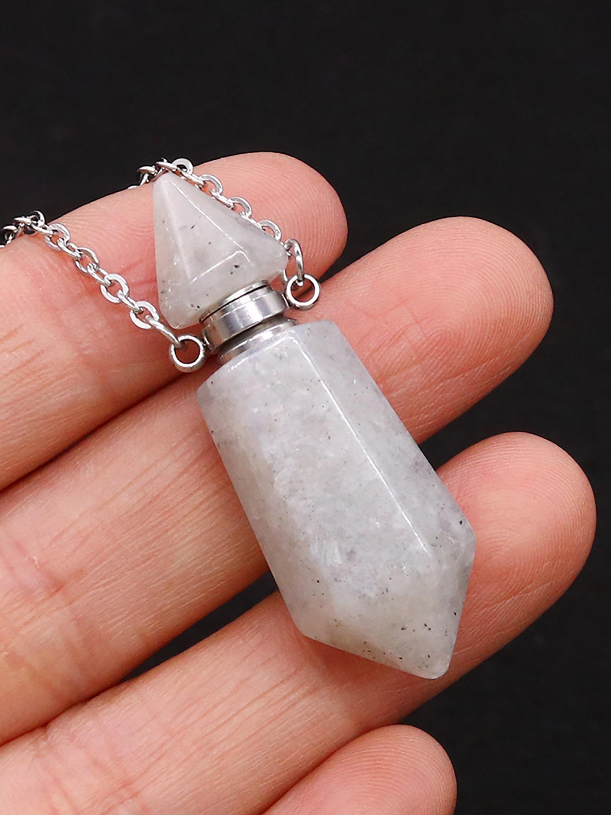 Natural Stone Crystal Perfume Bottle Pendant, Agate Crystal Essential Oil Perfume Bottle, Aromatherapy Necklace Pendant